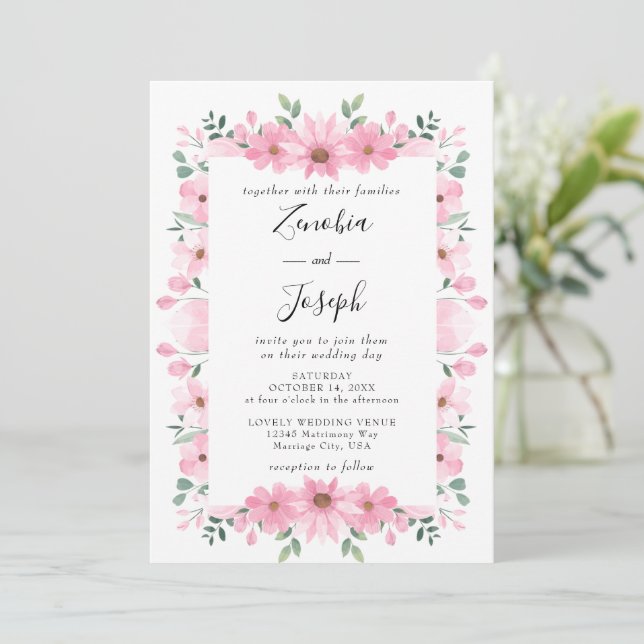 Minimal Leaf Boho Floral Wedding rectangle Invitation (Standing Front)