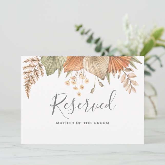 Minimal Leaf Boho Floral Wedding reserved sign  Invitation (Standing Front)