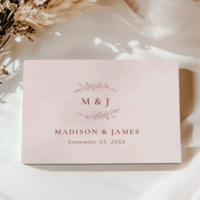 Minimal Leaf Boho Pink Elegant Wedding Guest Book (Creator Uploaded)