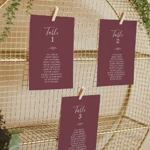 Minimal Leaf   Burgundy Hanging Seating Chart Card