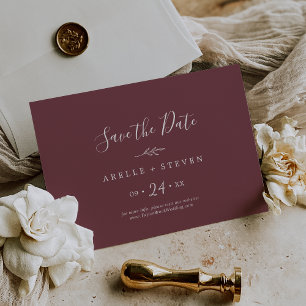 Minimal Leaf   Burgundy Horizontal Save The Date