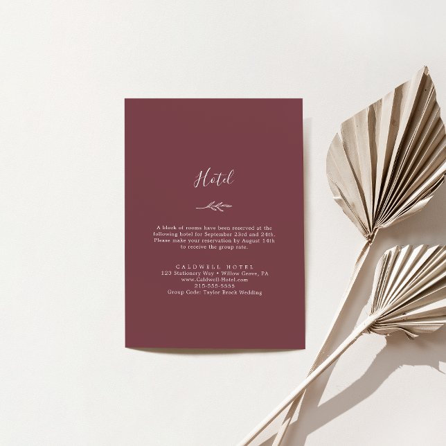 Minimal Leaf | Burgundy Purple Hotel Enclosure Card (Creator Uploaded)