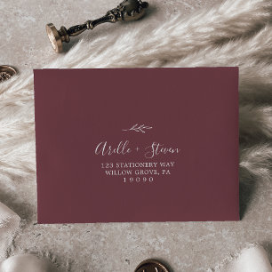 Minimal Leaf Burgundy Self-Addressed RSVP Envelope