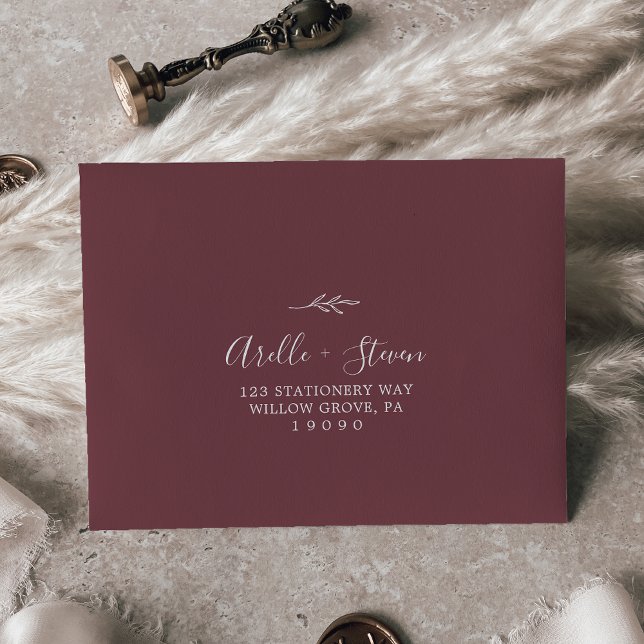 Minimal Leaf | Burgundy Self-Addressed RSVP Envelope (Creator Uploaded)