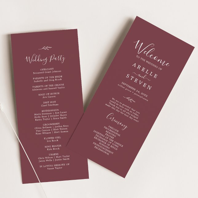 Minimal Leaf | Burgundy Wedding Program (Creator Uploaded)