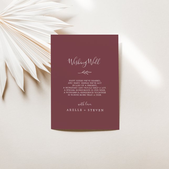 Minimal Leaf | Burgundy Wedding Wishing Well Enclosure Card (Creator Uploaded)