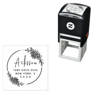 Minimal Leaf Circular Address Self-inking Stamp