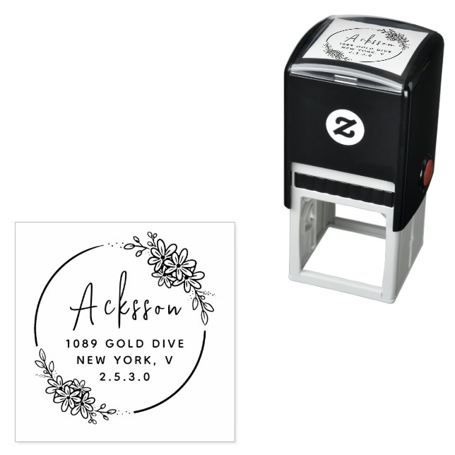 Minimal Leaf Circular Address Self-inking Stamp (In Situ)
