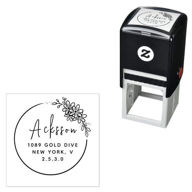 Minimal Leaf Circular Address Self-inking Stamp (In Situ)