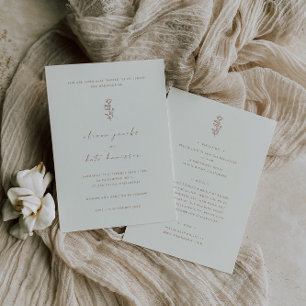 Minimal Leaf Cream Beige Front & Back Wedding  Invitation