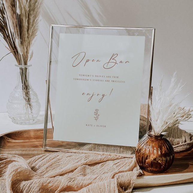 Minimal Leaf Cream Funny Wedding Open Bar Sign (Creator Uploaded)