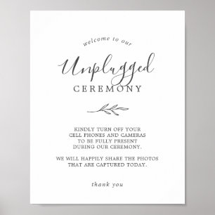 Minimal Leaf Dark Gray Unplugged Ceremony Sign