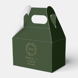 Minimal Leaf   Dark Green Formal Monogram Wedding Favor Box