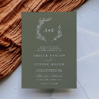 Minimal Leaf | Dark Green Formal Monogram Wedding