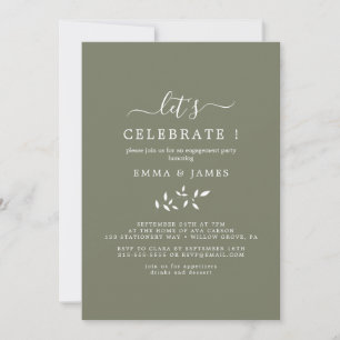 Minimal Leaf   Dark Green "Let's Celebrate"  Invitation