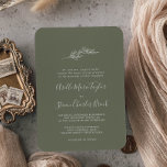 Minimal Leaf | Dark Green Traditional Wedding Invitation<br><div class="desc">This minimal leaf dark green traditional wedding invitation is perfect for a boho wedding. The design features a simple greenery leaf silhouette in olive green with minimalist mountain bohemian style.</div>