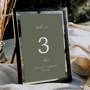 Minimal Leaf Dark Green Wedding Table Number