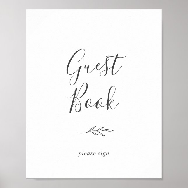 Minimal Leaf | Dark Grey Guest Book Sign (Front)