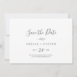 Minimal Leaf   Dark Grey Horizontal Save The Date
