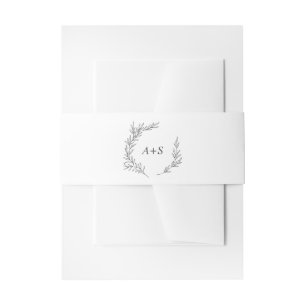 Minimal Leaf Dark Grey Monogram Wedding Invitation Belly Band