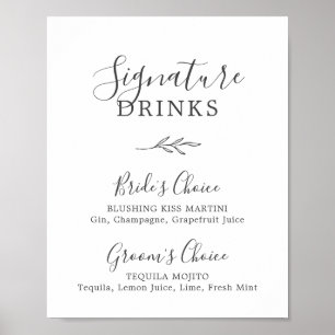 Minimal Leaf   Dark Grey Signature Drinks Sign