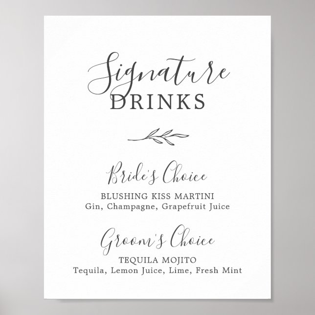 Minimal Leaf | Dark Grey Signature Drinks Sign (Front)