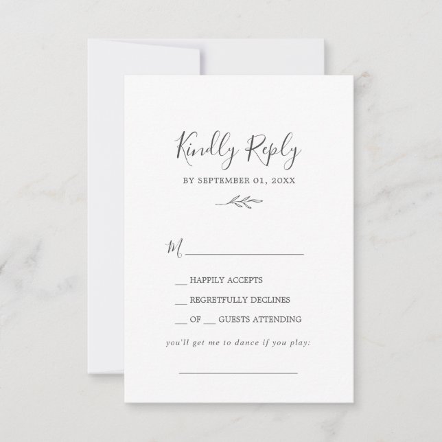 Minimal Leaf | Dark Grey Song Request RSVP Card (Front)
