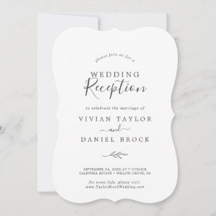 Minimal Leaf Dark Grey Wedding Reception Invitation