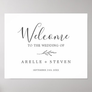 Minimal Leaf   Dark Grey Wedding Welcome Poster