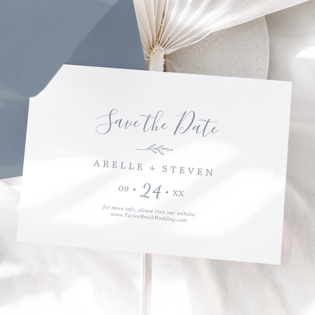Minimal Leaf | Dusty Blue Horizontal Save The Date (Creator Uploaded)