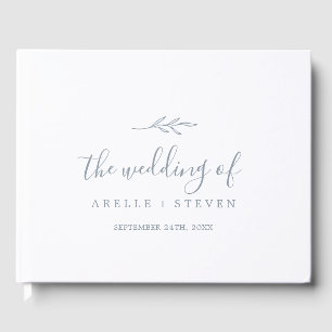 Minimal Leaf Dusty Blue Monogram Back Wedding Guest Book