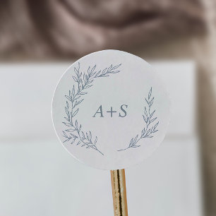 Minimal Leaf   Dusty Blue Monogram Envelope Seals