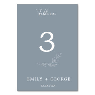 Minimal Leaf   Dusty Blue Table Number