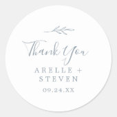 Minimal Leaf | Dusty Blue Thank You Favour Sticker (Front)