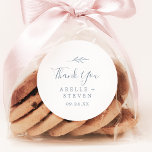 Minimal Leaf | Dusty Blue Thank You Favour Sticker<br><div class="desc">These minimal leaf dusty blue thank you wedding favour stickers are perfect for an elegant wedding reception. The design features a simple greenery silhouette in light slate blue with classic minimalist style. Personalize the sticker labels with your names, the event (if applicable), and the date. These stickers can be used...</div>