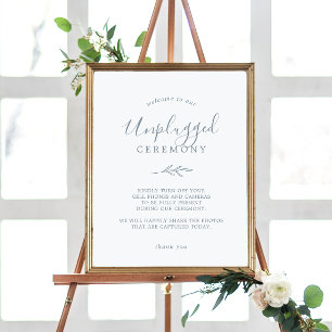 Minimal Leaf   Dusty Blue Unplugged Ceremony Sign