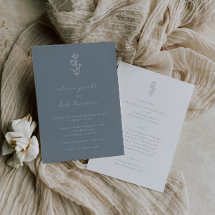 Minimal Leaf Dusty Blue White Front & Back Wedding Invitation