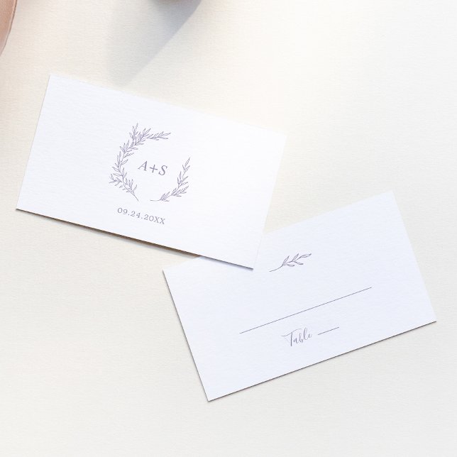 Minimal Leaf | Dusty Purple Flat Wedding Place Card (Creator Uploaded)