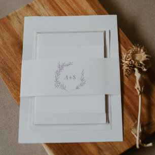 Minimal Leaf Dusty Purple Monogram Wedding Invitation Belly Band