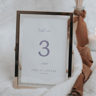 Minimal Leaf Dusty Purple Wedding Table Number