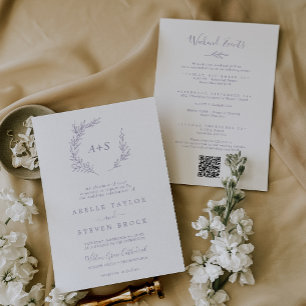 Minimal Leaf Dusty Purple Weekend Events Wedding Invitation
