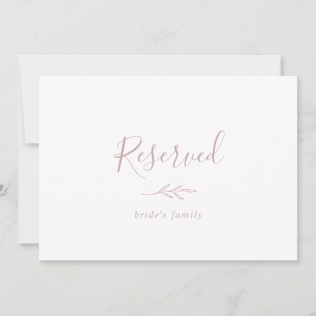 Minimal Leaf | Dusty Rose Reserved Sign (Front)