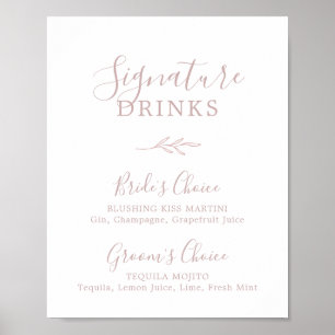 Minimal Leaf   Dusty Rose Signature Drinks Sign