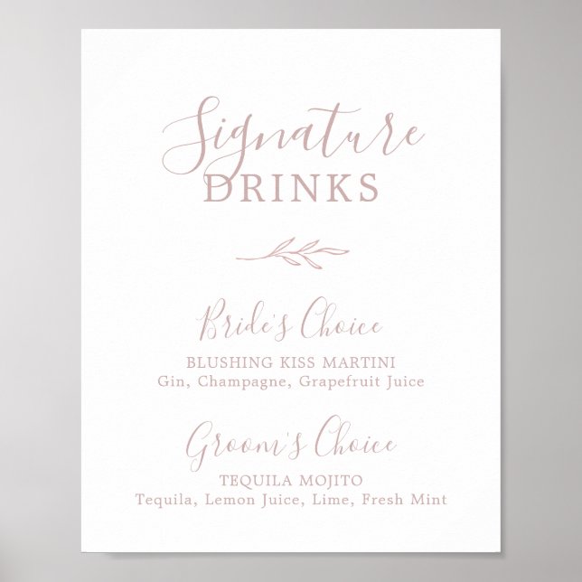 Minimal Leaf | Dusty Rose Signature Drinks Sign (Front)