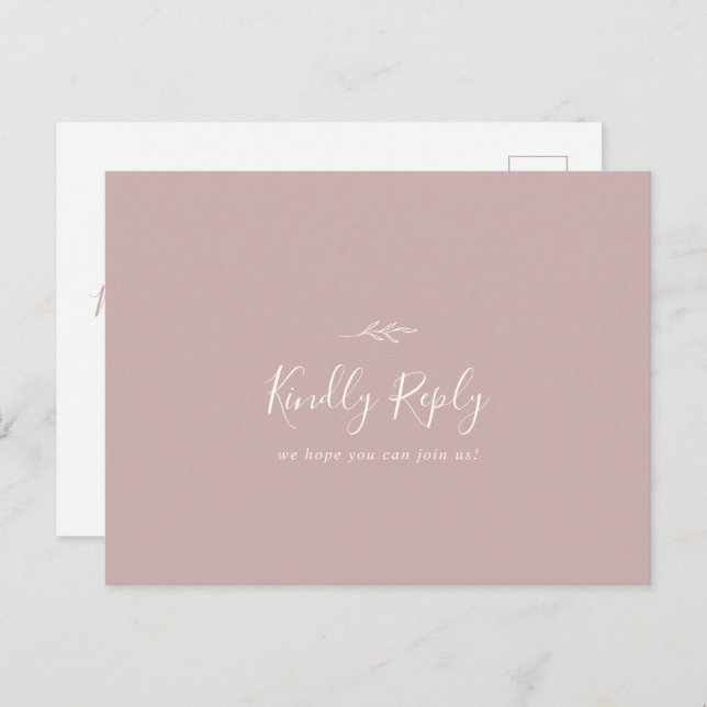 Minimal Leaf Dusty Rose Song Request RSVP Postcard (Front/Back)