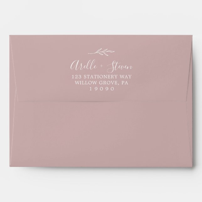 Minimal Leaf | Dusty Rose Wedding Invitation Envelope (Back (Top Flap))
