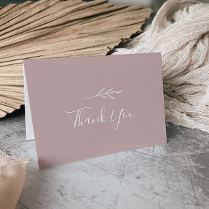 Minimal Leaf   Dusty Rose Wedding Thank You Card