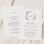 Minimal Leaf | Eggplant All In One Wedding Invitation<br><div class="desc">This minimal leaf eggplant all in one wedding invitation is perfect for a boho wedding. The design features a simple greenery leaf silhouette in a romantic dark purple colour with minimalist bohemian garden style. Personalize with the first initials of the couple. Save paper by including the details on the back...</div>