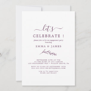 Minimal Leaf   Eggplant "Let's Celebrate"  Invitation
