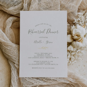 Minimal Leaf Foil Olive Green Rehearsal Dinner